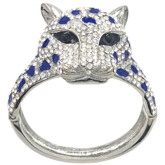 BLUE AND SILVER TIGER BANGLE BRACELET - Picture 1 of 2